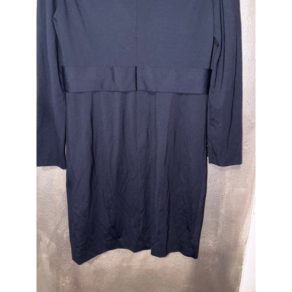 Elie Tahari Zoe Stargazer Dress 12 Navy Ruched V Neck Long Sleeve Sheath NWT - Picture 9 of 11